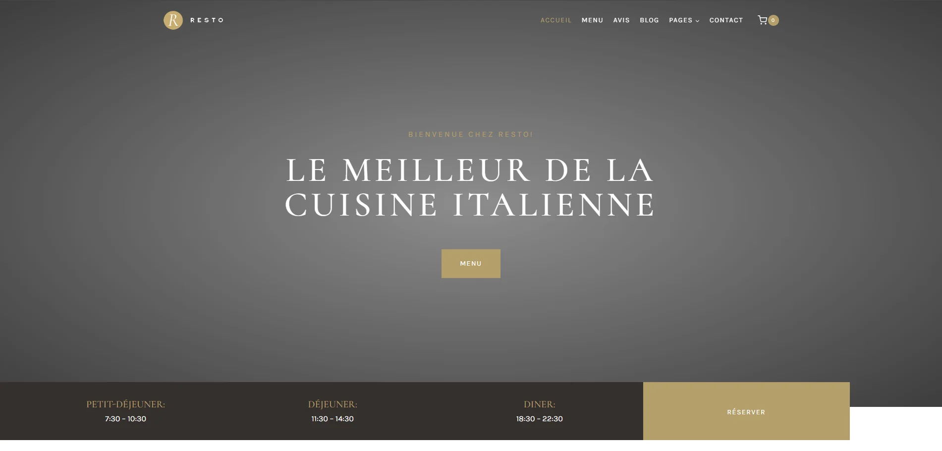 Page d'accueil d'un site web pour un restaurant italien avec un design élégant